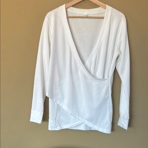 Old Navy White Long Sleeve Asymmetrical Wrap Blouse